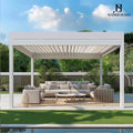 Electric Louvered Aluminum Bioclimatic Pavilion Garden Building w Wind and Rain Sensors Outdoor Kitchen BBQ Party Backyard Patio MegaBDM