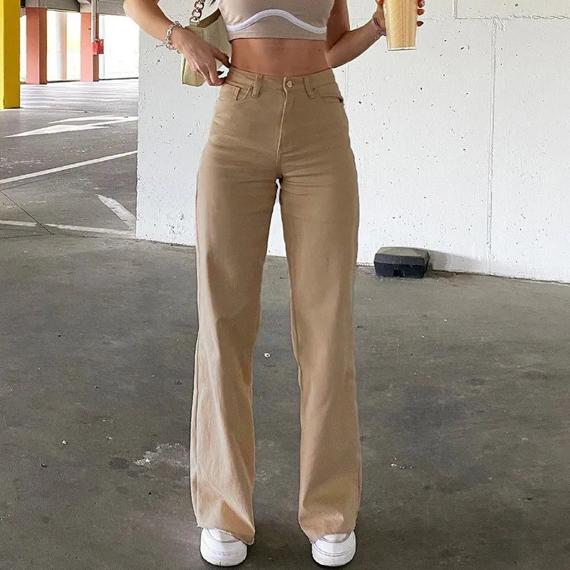 2023 New Solid Color Women Loose Slim High Waisted Straight Pants Women's Casual Pants