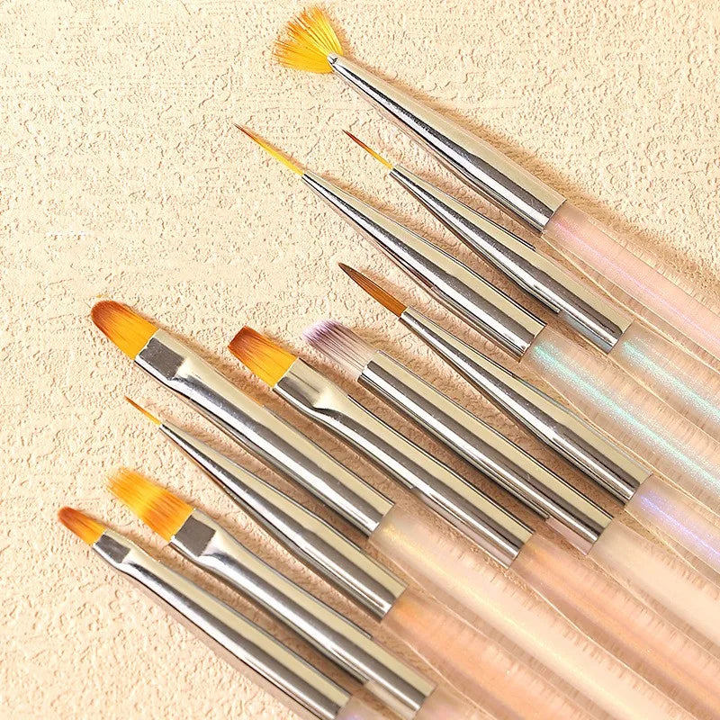 Aurora Borealis Ice Penetrating Case Design Pink 10 Pcs Nail Art Liner Brush Bag With Metal Handle