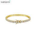 LUOTEEMI Trendy Luxury Women 18K Gold Plated Hiphop 3MM Cubic Zirconia Tennis Ice Out Hip Hop Bracelet for Men