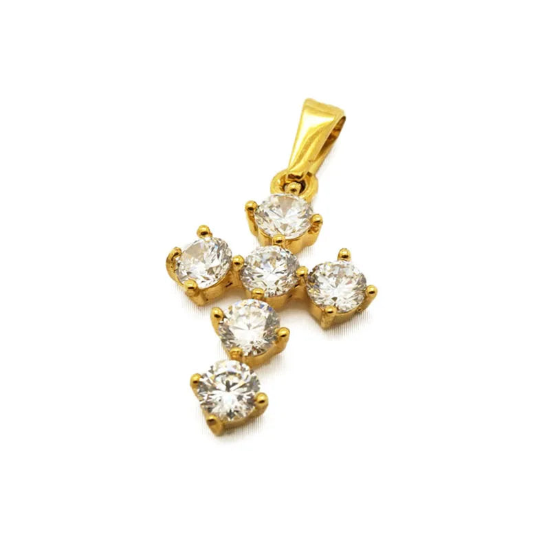 Classic Zircon Crucifix Pendant Women Men Christian Jewelry CZ Stone Gold Stainless Steel Cross Pendant Necklace