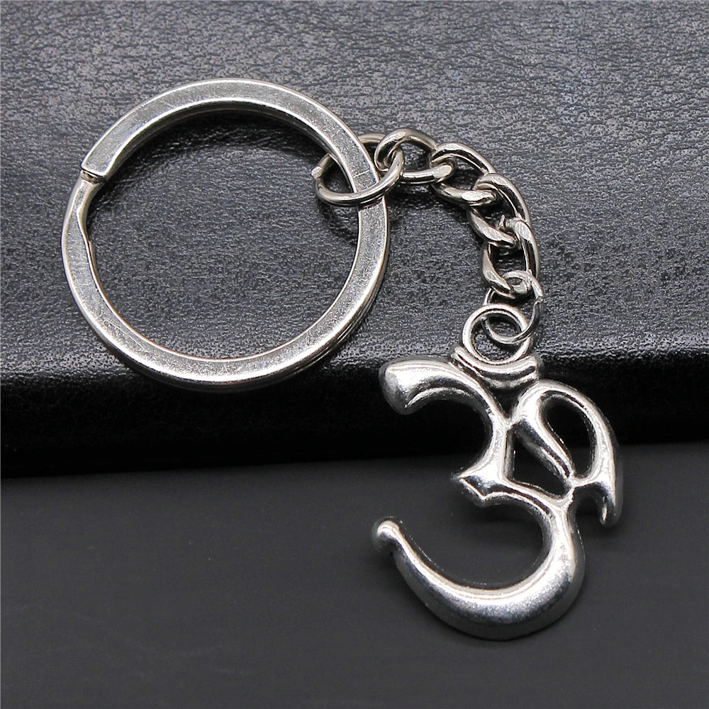 WYSIWYG 28x22mm Antique Silver Plated Antique Bronze Plated Zinc Alloy Om Key Chain Souvenirs Gift P1-ABD-C10369