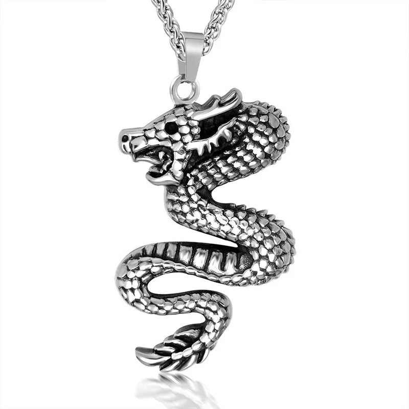 Men's Classical Hip Hop Style Stainless Steel Dragon Pendant Fine Jewelry Necklace for Birthday Gift