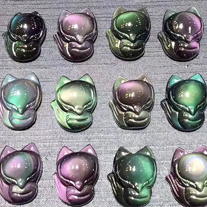 Sell High-quality rainbow Obsidian Hand-carved Big Head the fox Pendant