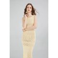 Bohemian Style Beach Maxi Dress Hollow Sleeveless O-neck Slim Bodycon Long Dress for Lady Women's Knitwear