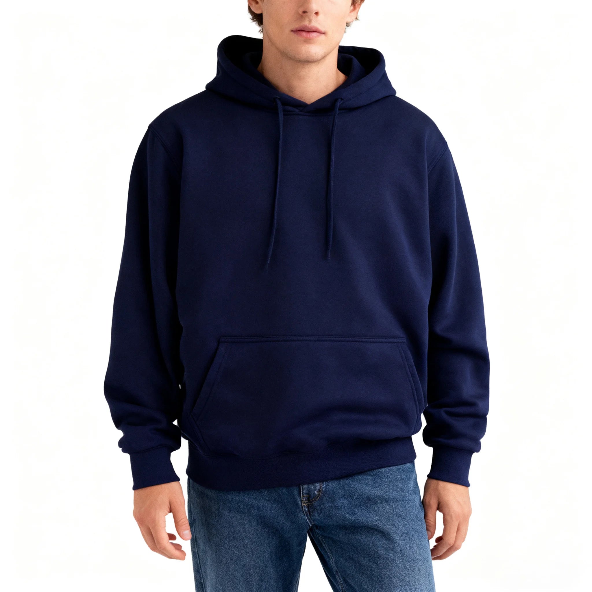 Fitspi Mens Autumn Winter Fleece Hoodie Large Size Solid Color Pullover Sweatshirt Blank Sweater Wholesale