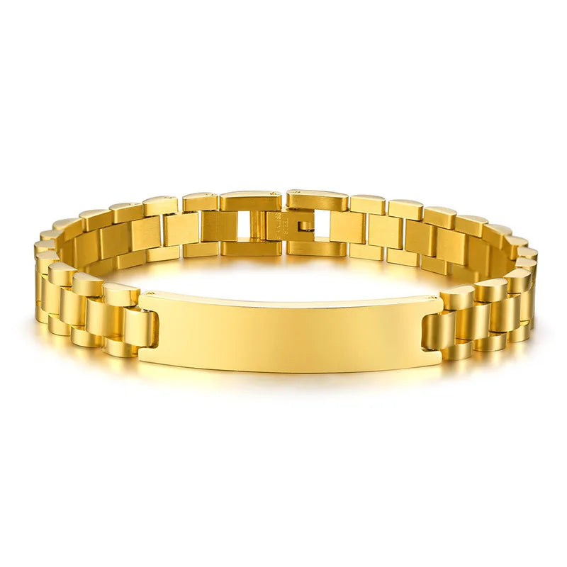 Luxury Men's Stainless Steel Watch Chain Bracelet Classic Gold Plated for Gift