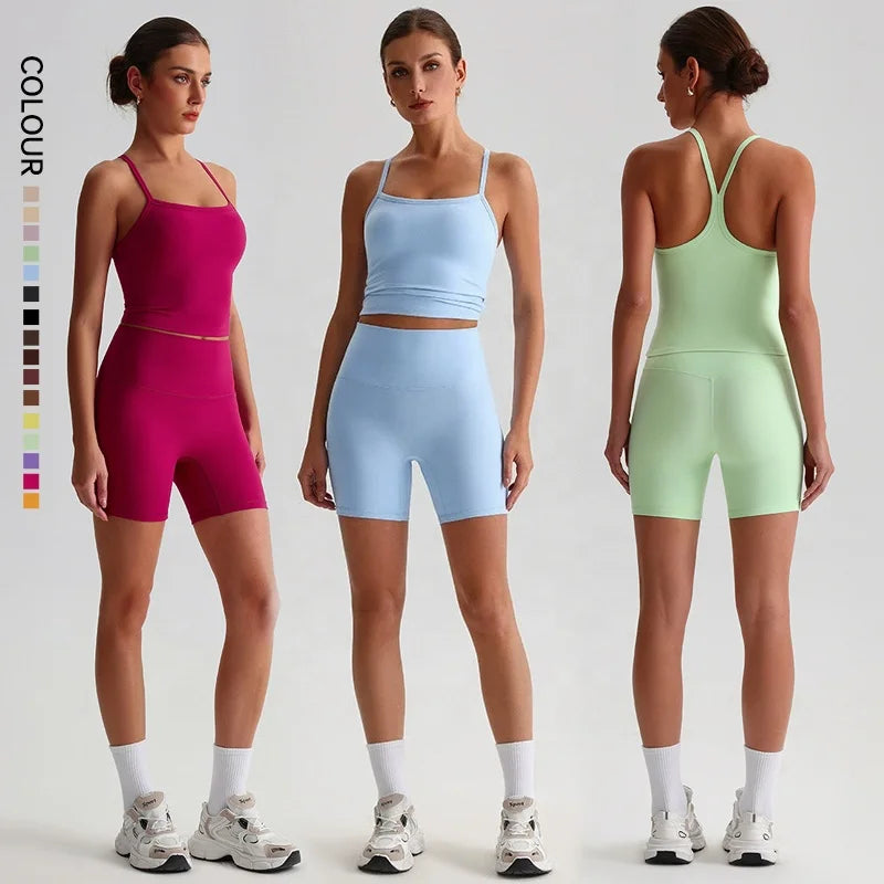 SHINBENE Hi Cloud Women's High Waist Shorts and Bras Yoga Workout Set Wholesale Sports Gym Fitness Sets