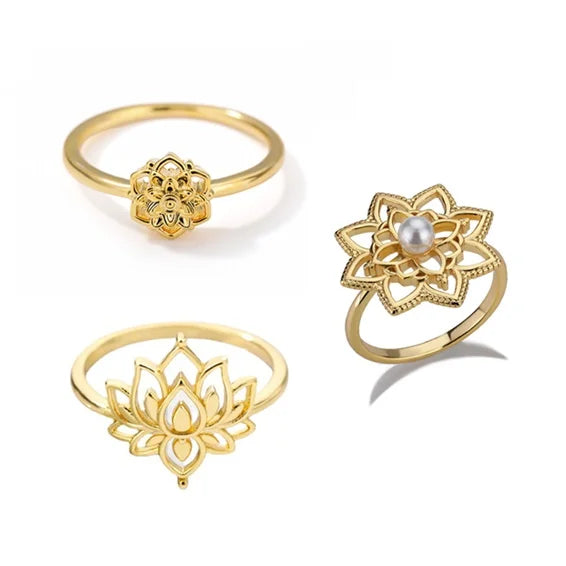 Wholesale Popular Gold Plated Jewelry Personality Month Flower Ring Creative Lotus Flower Ring for Women Girls