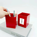 Red Square Pen Holder Desktop Organizer Metal Pen Holder Makeup Brush Holder
