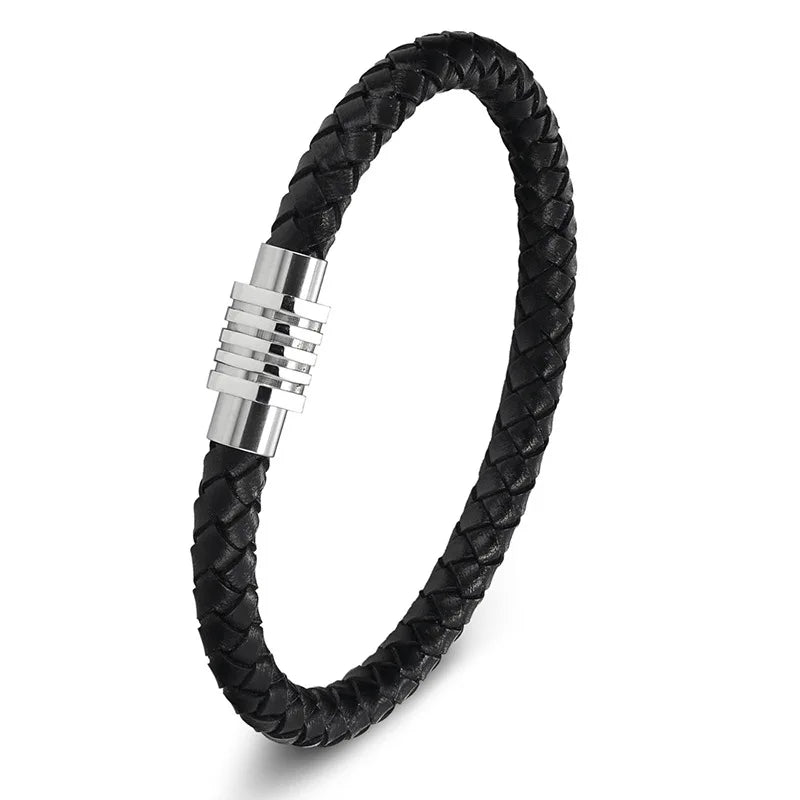 Minimalist Leather Rope Bracelet Stainless Steel Clasps Bracelet Genuine Leather Braided Bracelet