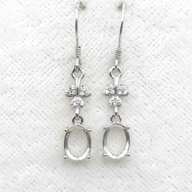 Sterling Silver 6*8mm Semi Mount Hook Earrings Empty Support Blank Claws Setting S925 Base Without Center Stone for DIY Inlay