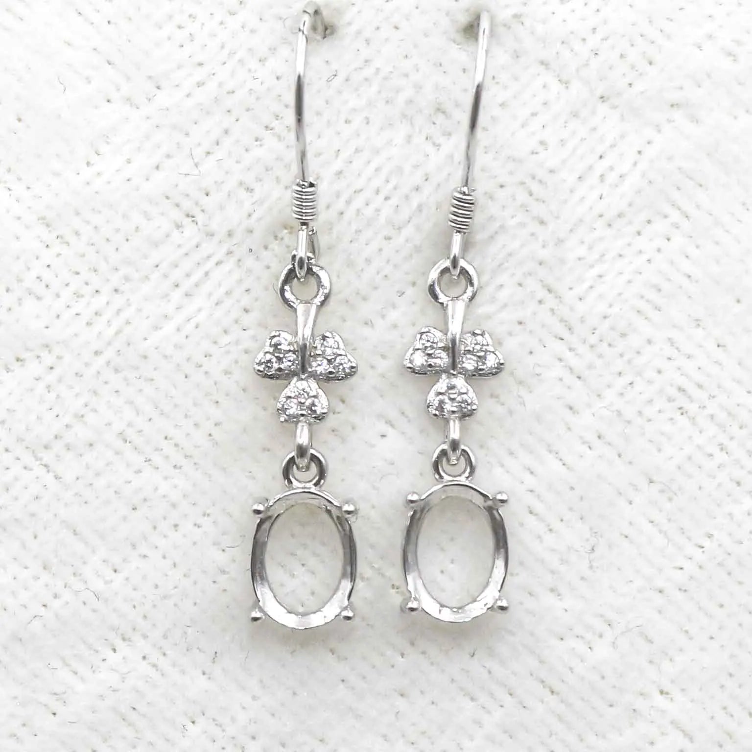 Sterling Silver 6*8mm Semi Mount Hook Earrings Empty Support Blank Claws Setting S925 Base Without Center Stone for DIY Inlay