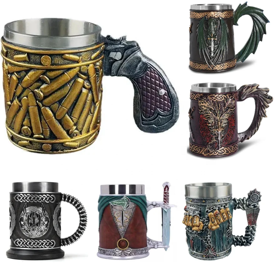 Medieval Retro Mug M01 Knight Templar Mug Stainless Whiskey Resin Novelty Water Beer Mug Collection for Promotional Gifts