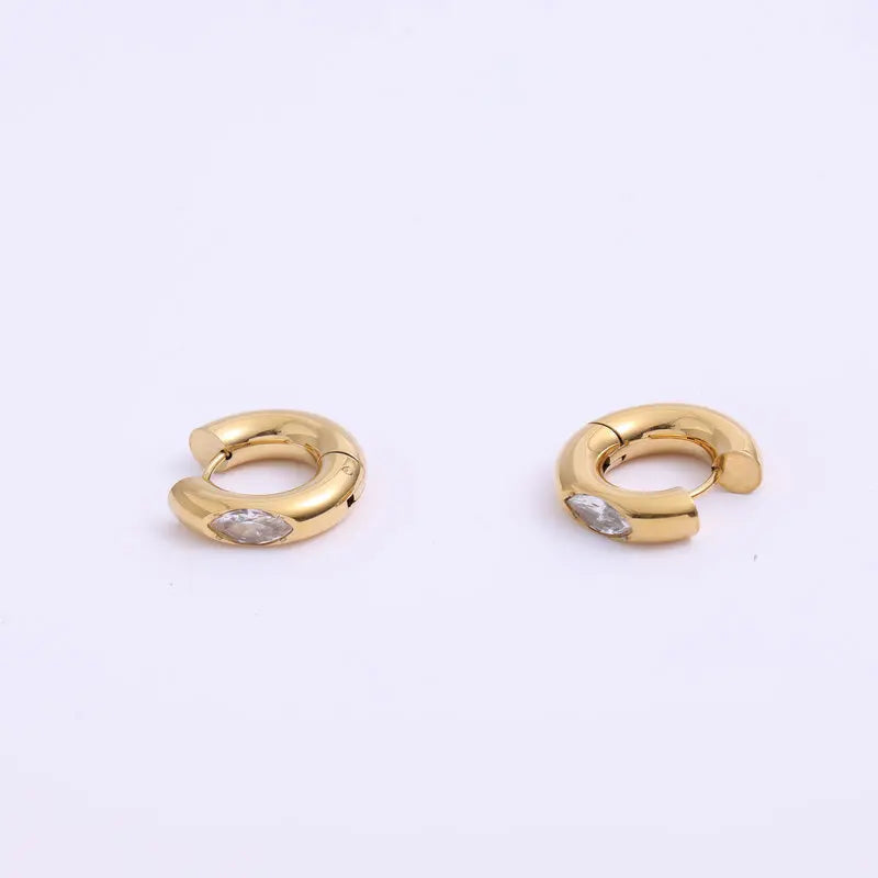 High End PVD 18K Gold Plated Eye Zirconia Simple Huggie Earrings Stainless Steel Fashion Jewelry Wholesale