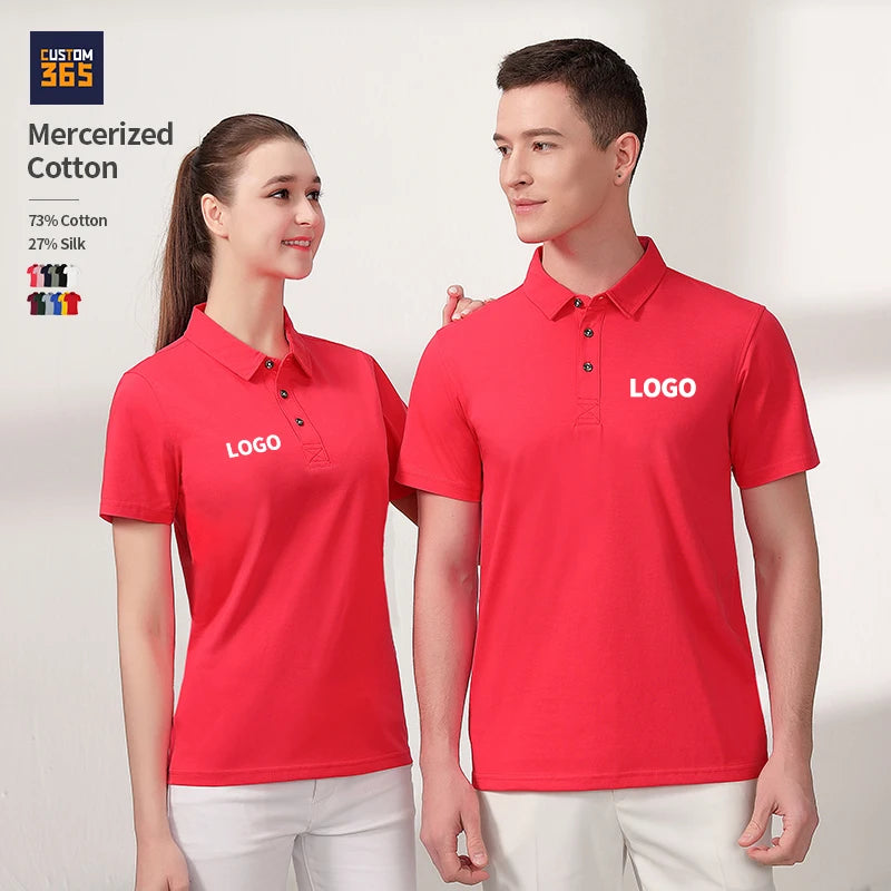 Mercerized Cotton 27% Silk Short-Sleeved Shirt Custom Logo Work Clothes Mens Office Uniform Design Polo Shirt