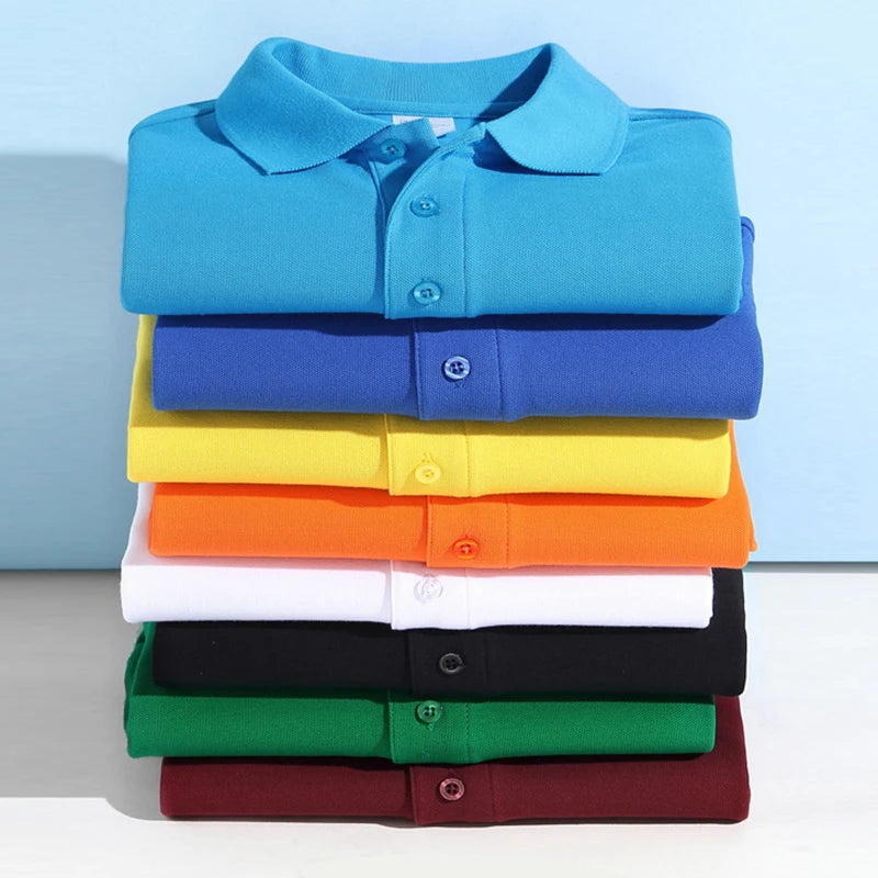 SK Wholesale Men's Pure Cotton Long-Sleeved Polo Shirt Solid Turn-Down Collar Hong Kong Style Loose Fit Spring Knit