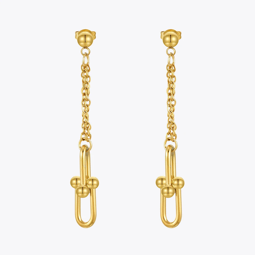 Latest 18K Gold Plated Stainless Steel Jewelry Multi-layer Chain U-shaped Drop Earrings Waterproof for Women Earrings E241609