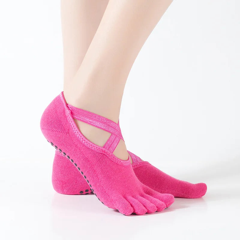 Factory Wholesale New Cotton Socks Five Fingers Non-Slip Glue Sports Yoga Toe Socks Pilates Split Toe Socks Anti Slip