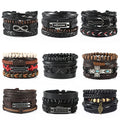 BINSHUO 2022 Black Hemp Cords Braided Rope Wood Beads Handmade Engraved Multilayer Set Leather Cuff Wrap Bracelet for Men Women