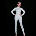 Elegant Long Sleeved White Pearls Rompers Singer Dance Leotard Stage Performance Bodysuits Plus Size Women Prom Party Jumpsuits