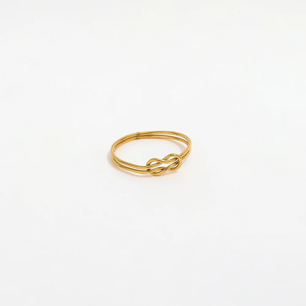 Joolim Jewelry Wholesale 18K Gold Plated Double-layer Knot Stainless Steel Rings for Women Rings