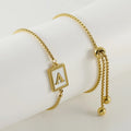 Factory Rectangular 26 Letter 18K Gold Color Initial Bracelet Alphabet Stainless Steel Adjustable Gold Mother of Shell Bracelet