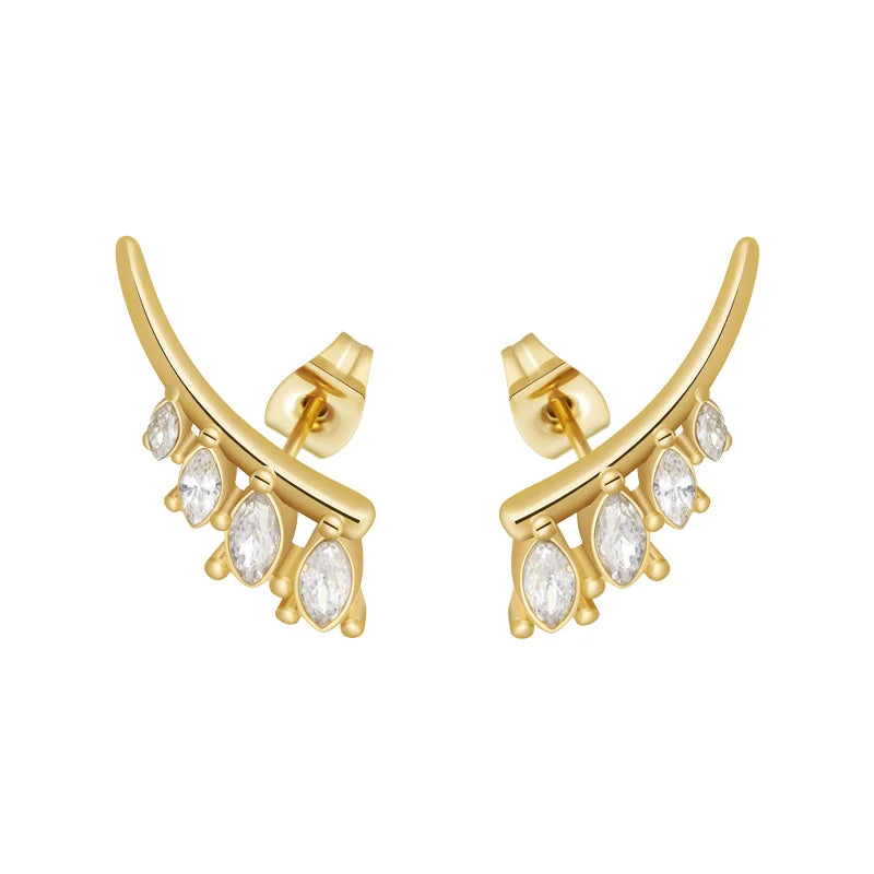Latest Women Party 18K Gold Plated Stainless Steel Jewelry Oval Zircon Minimalist Stud Earrings