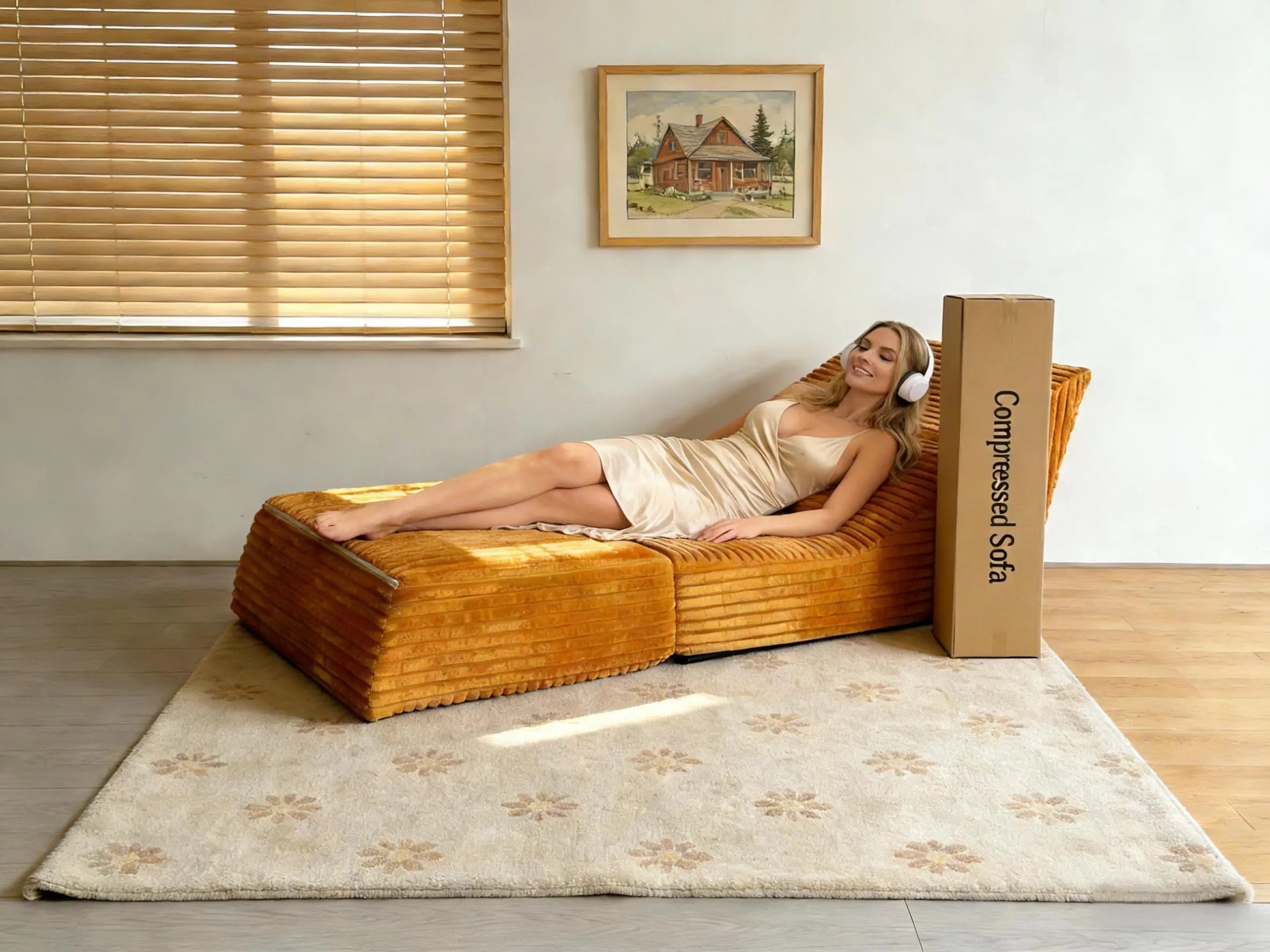 OEM ODM Modern Villa Vertical Ribbed Corduroy Compressed Sofa Vacuum Sealed Modular Adjustable Reclining Lounger Leisure Small