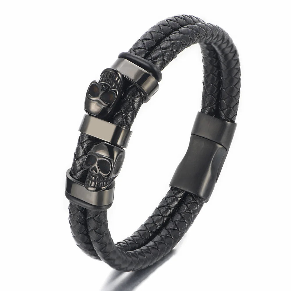 Customized charm Skull bracelet men stainless steel Magnetic Leather Gold jewelry charms Bracelet for man