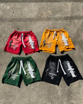 OEM Custom Puff Printing Distressed Embroidery Oversized Short Drawstring Acid Wash Raw Edge Vintage Jogger Sports Mens Shorts