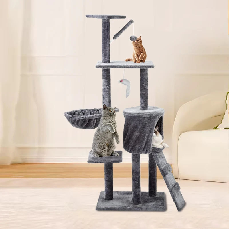 Pawise New Design Natural Wooden Sisal Cat Tree House Large Big Climbing Frame Floor to Ceiling Wood Cat Scratching Tree Tower