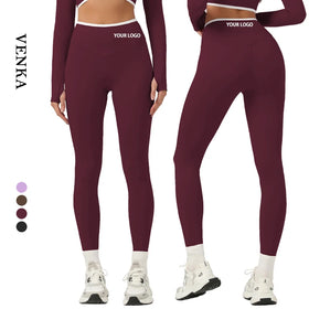 Custom Logo Ladies Running Sports Wear Contrast ColorQuick Dry High Waist Butt Lift Gym Workout Women Yoga Leggings Pants