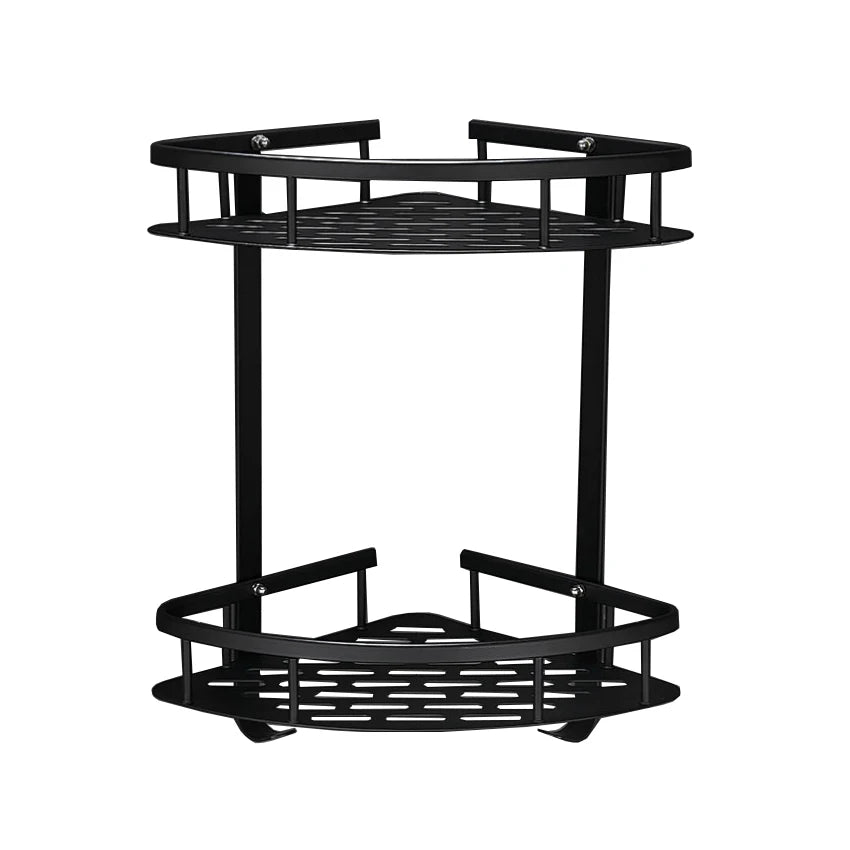Modern 2-Layer Aluminum Wall-Mounted Bathroom Corner Shower Shelf Organizer No Drilling Required with Adhesive for Hotel Use