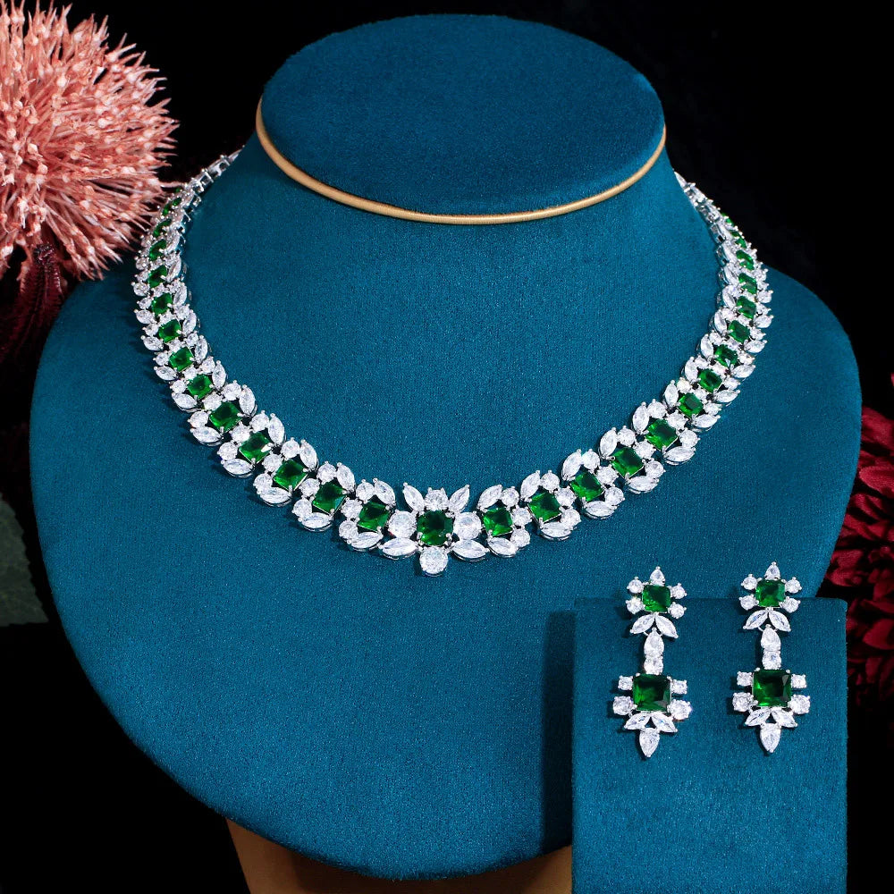 High End 2023 Luxury Jewelry Set Leaf Shape Cubic Zircon Necklace and Earrings Dubai Wedding Jewelry Sets for Women Brides Party