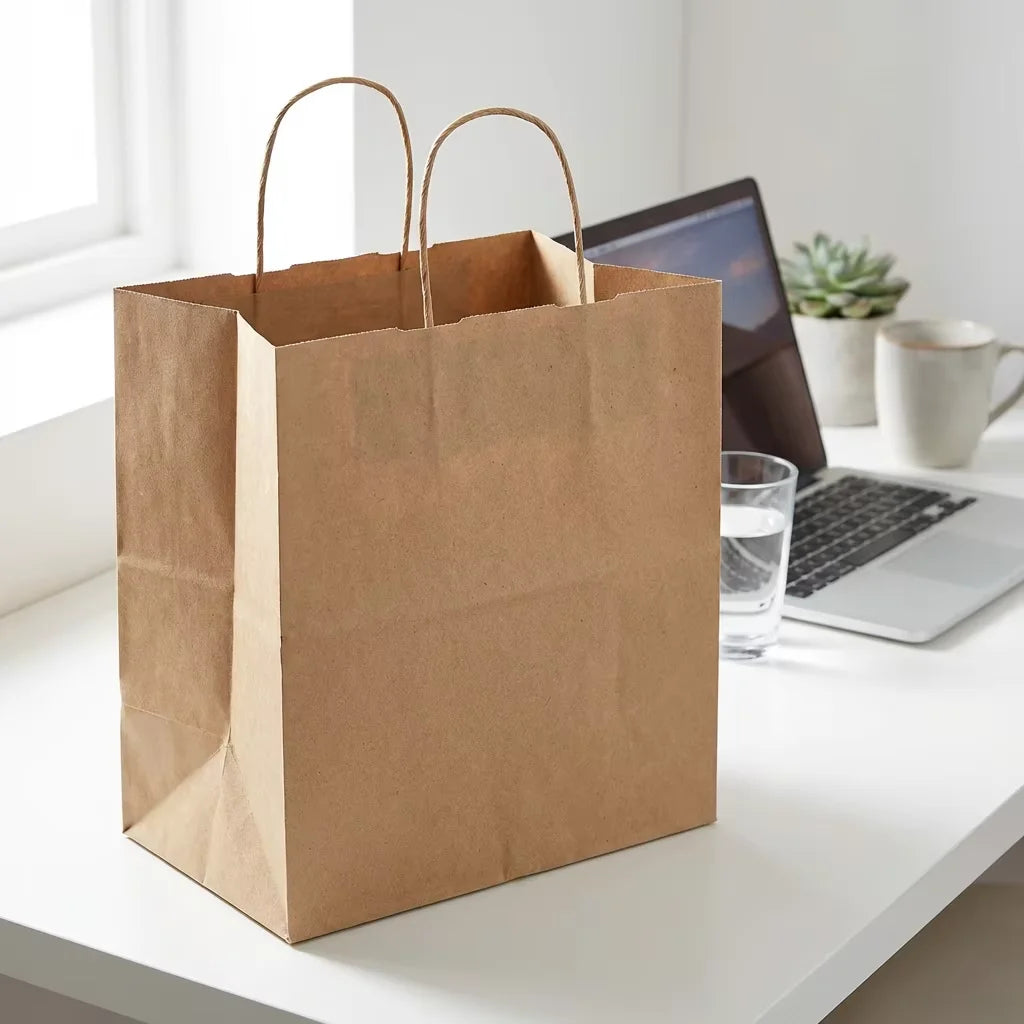 Custom Flexo Printed Biodegradable Kraft Paper Tote Bags for Socks Shoes Fur Clothing Store Gift Packaging