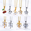 Elegant Round Solitaire Stone Necklace Stainless Steel Cz Flower Jewelry Women Cubic Zirconia Cross Diamond Cherry Necklace