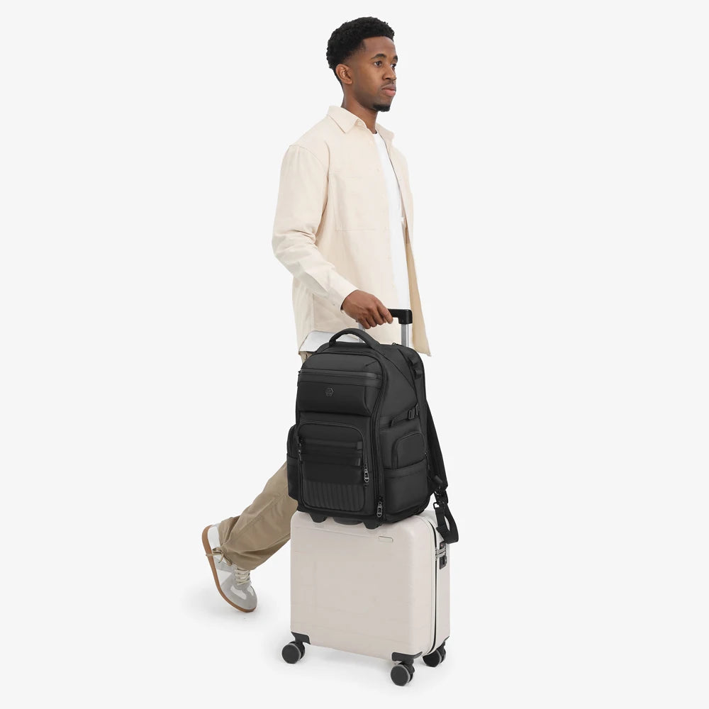 Ozuko 9820 Laptop Backpack Lightweight Portable Overnight Business Trolley Bag with Wheels for Airplane Carry-on Luggage Travel