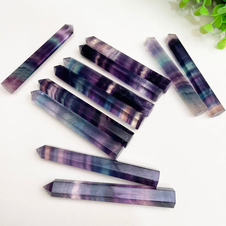 9-10CM Wholesale Healing Wand Obelisk Natural Long and Thin Rainbow Fluorite Point Tower