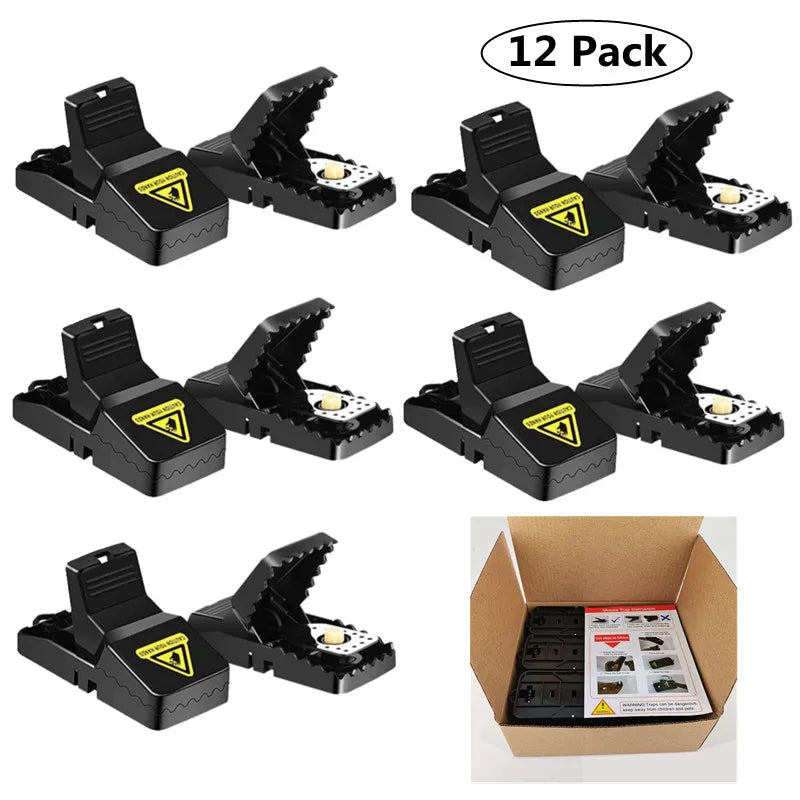 Durable 12-Pack Plastic Snap Trap for Indoor and Garden Rodent Killing Green House Mouse and Rat Mice Solid State