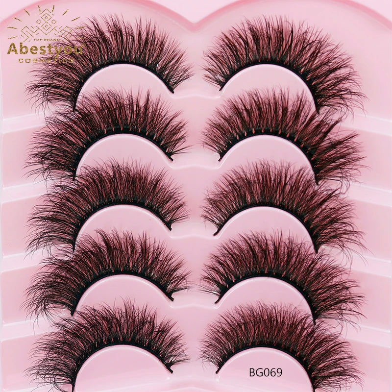 Abestyou 5 Pairs 6d Winged Natural Look Fluffy Thin Band Cat Eye Wispy Lashes Pack Thick Makeup Eyelashes Vendor Wholesale