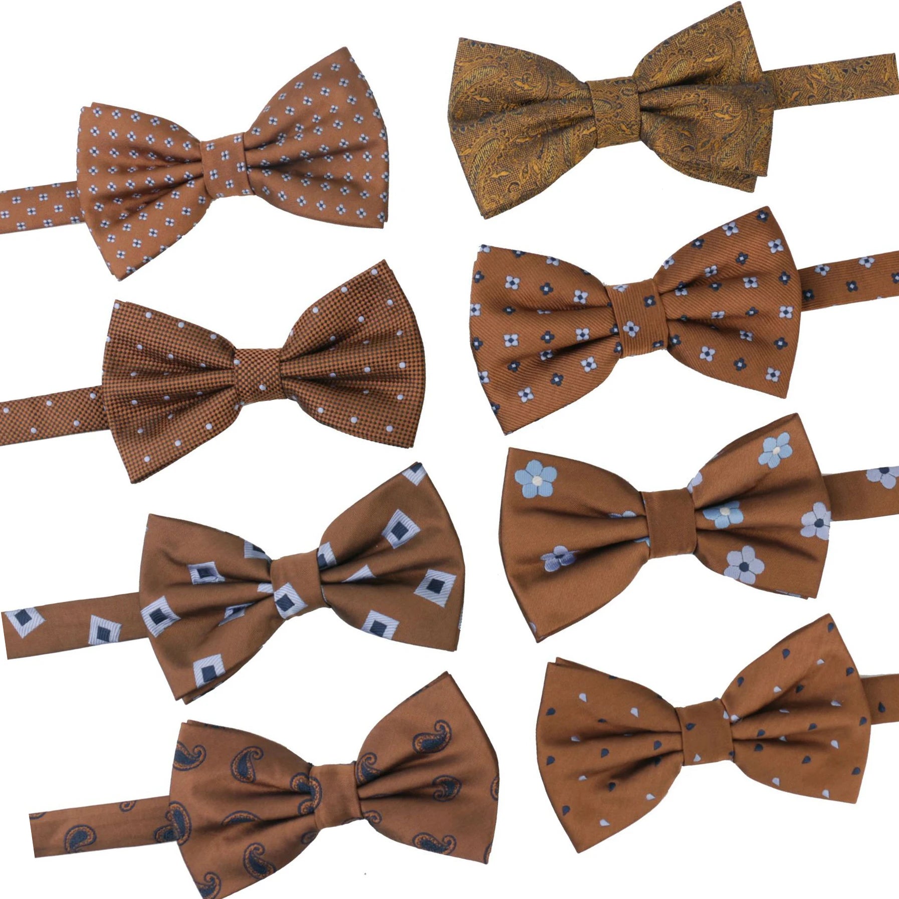 2023 Pre-Tied Adjustable Polyester Tuxedo Bowtie for Men Handmade Gold Orange Paisley Design for Weddings and Groom Suits