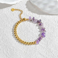 Energy Raw Stone Beaded Bracelet Gold Plated Chain Natural Purple Crystal Superior Quality Amethyst Stainless Steel Bracelet