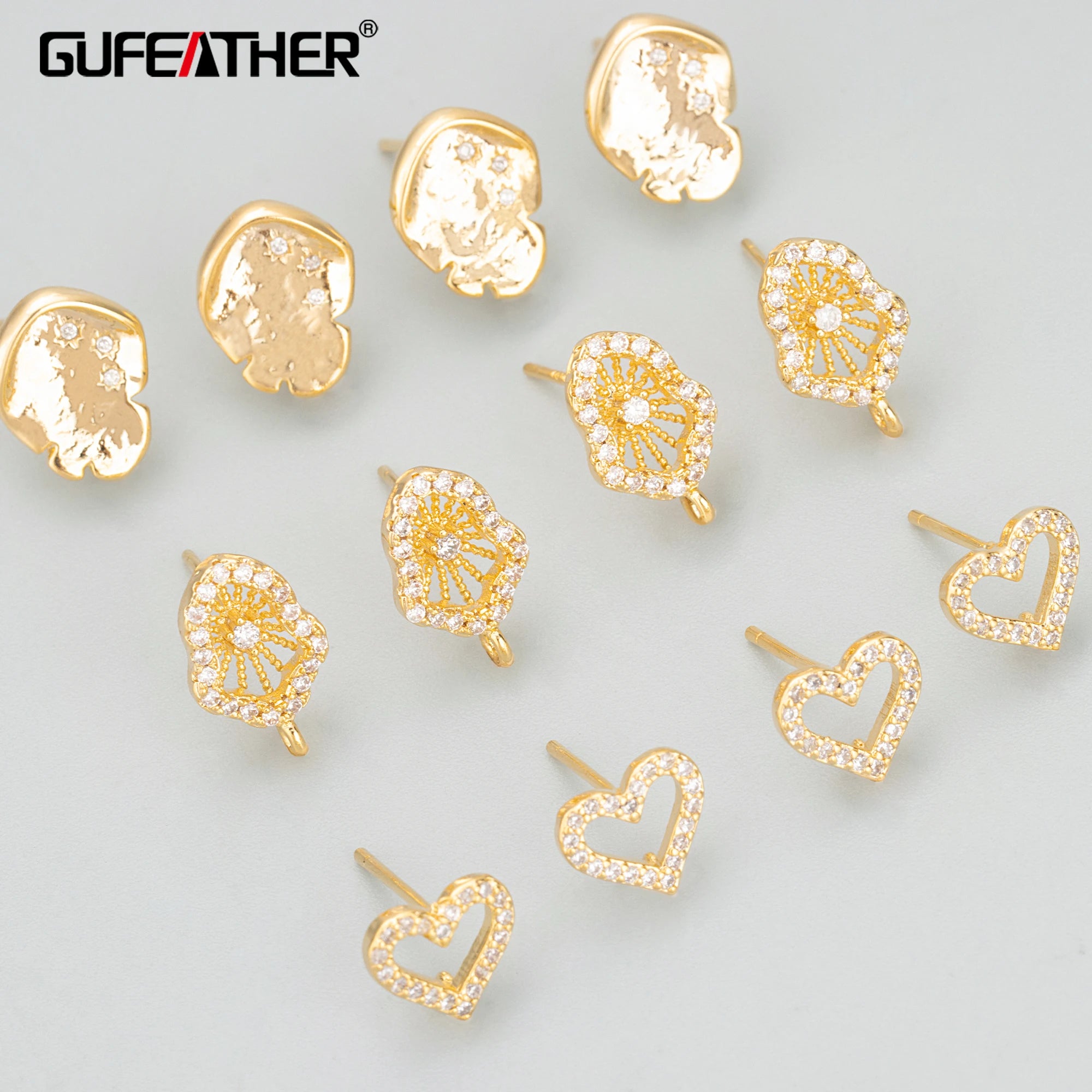 MD95 18K Gold Rhodium Plated Copper Zircon Handmade Jewelry Accessories DIY Earrings 6pcs/lot Metal Findings Charm Making
