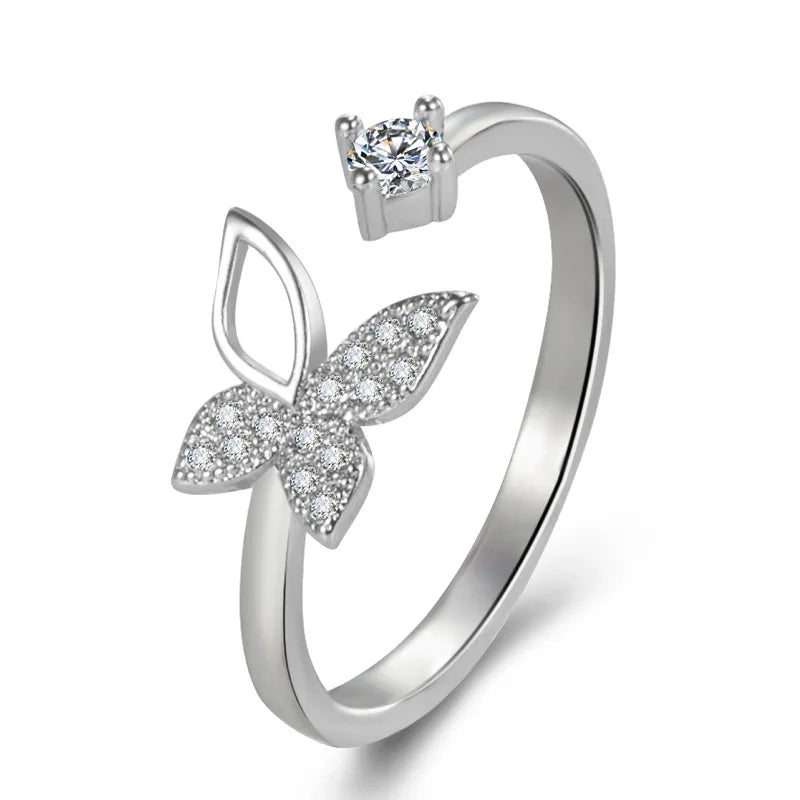 Wholesale Fashion Copper Alloy Zircon Bead Pave Open Cuff butterfly Finger Ring Jewelry Women China Manufacturer Supplier