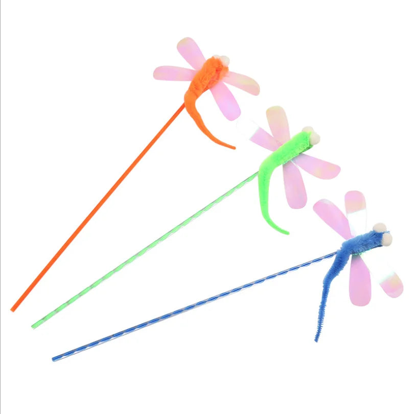 Cat Toy Sequined Feather Dragonfly Play Cat Stick Interactive Play Pet Supplies