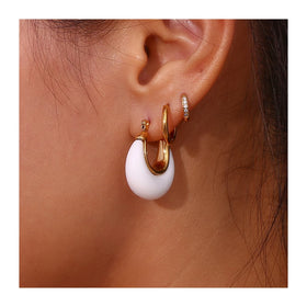 ERESI Tarnish Free Chunky Colorful Round Acrylic Hoop Earring PVD 18k Gold Plated Stainless Steel Jewelry Earrings for Lady