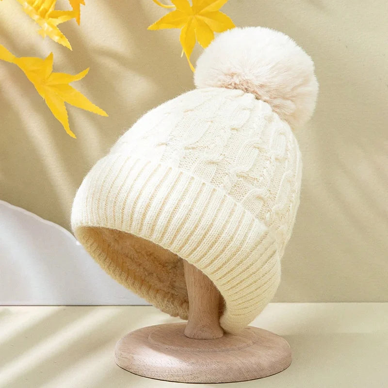 Fall Winter Trendy Cable Fleece-Lined Animal Print Beanie 3D Embroidery Casual Heattech Coldproof Knitting Men Women Hand Travel MegaBDM