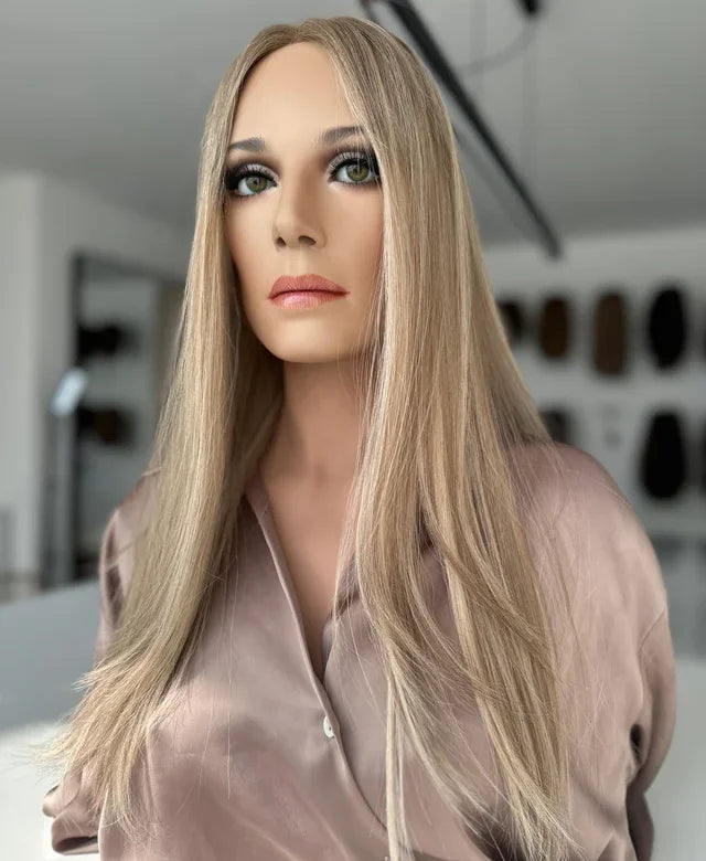 New Topper European Hair Highlight Blonde Color Clip in Hairpiece 6x7'' Realistic Scalp Silk Base Topper for Women Hair Loss
