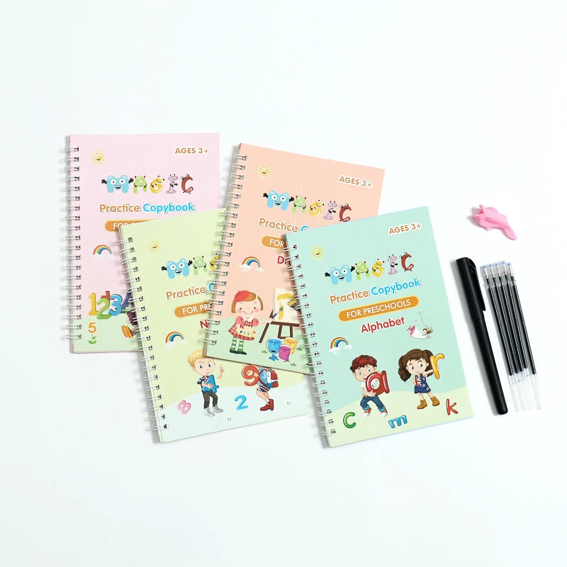4pcs Kids Educational Learning Copybook Set the Print Handwriting Workbook Sank Magic Reusable Book